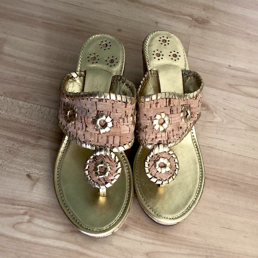 Jack Rogers Gold Leather & Cork Wedges